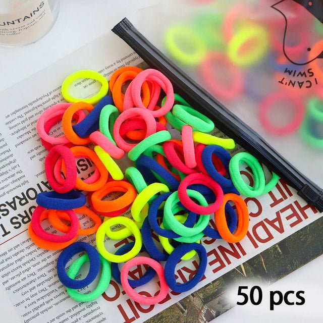 50 Pieces Set Girl Colorful Ornament Nylon Elastic Hair Bands Ponytail Hair Accessories Holder Rubber Bands Scrunchie Headband
