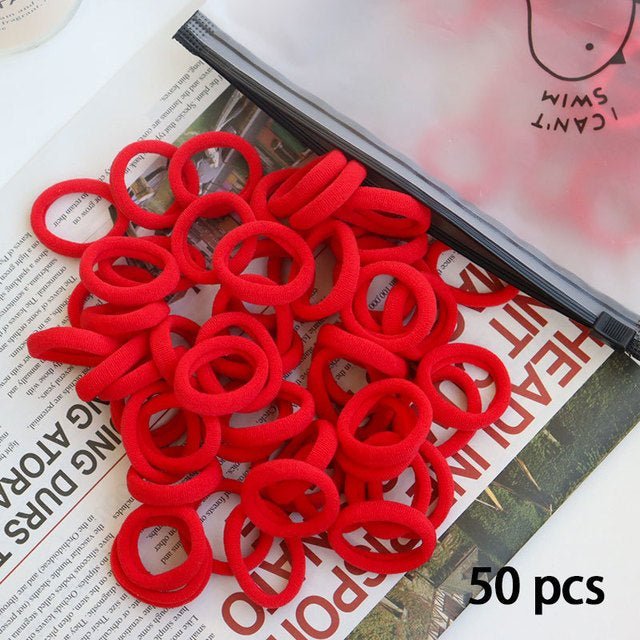 50 Pieces Set Girl Colorful Ornament Nylon Elastic Hair Bands Ponytail Hair Accessories Holder Rubber Bands Scrunchie Headband