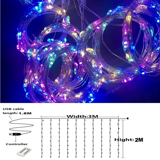 3m Curtain String Light Christmas Decoration Remote Control USB Birthday Wedding Garland Decoration Anniversaire Lamp Home Decor