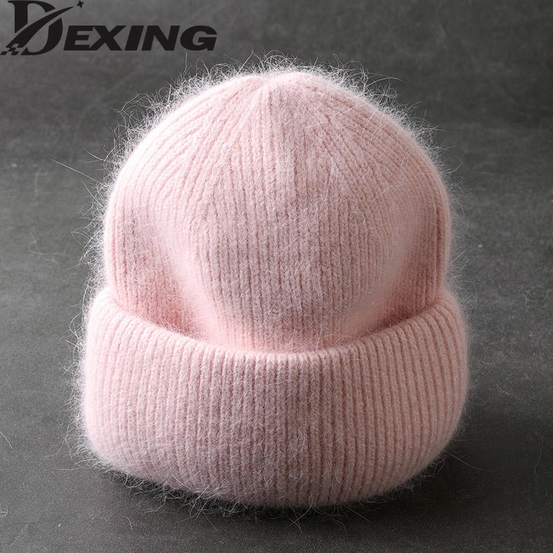 Fabbit Fur Beanies Soft Warm Fluffy Winter Hat for Women Angora Knitted Hat Skullies Beanies Female Bonnet Woman Knit Cap