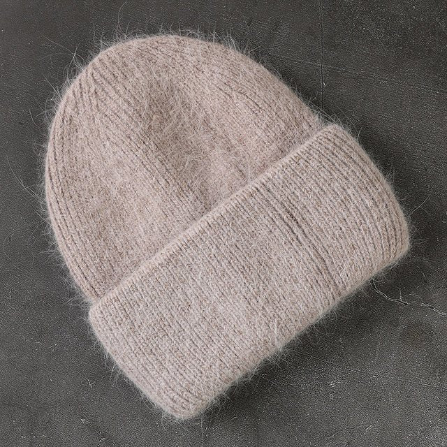 Fabbit Fur Beanies Soft Warm Fluffy Winter Hat for Women Angora Knitted Hat Skullies Beanies Female Bonnet Woman Knit Cap