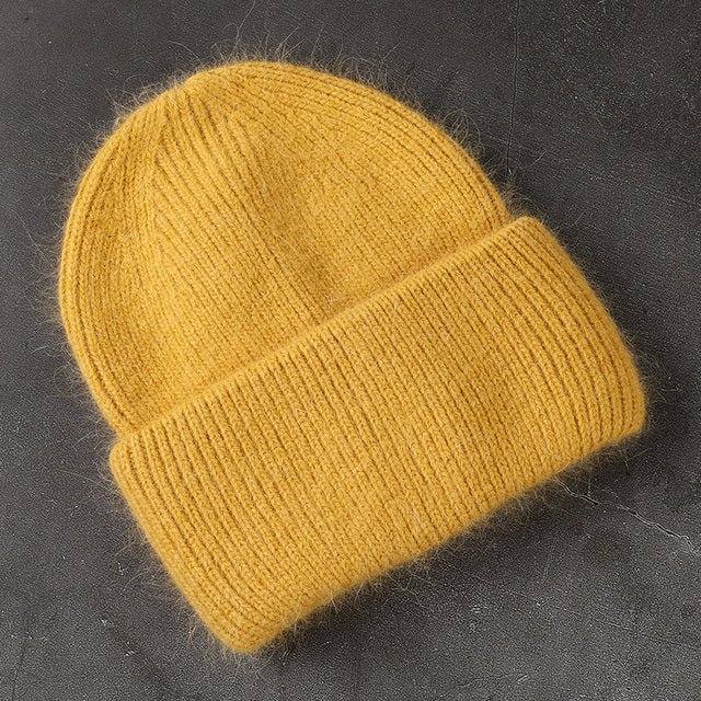 Fabbit Fur Beanies Soft Warm Fluffy Winter Hat for Women Angora Knitted Hat Skullies Beanies Female Bonnet Woman Knit Cap