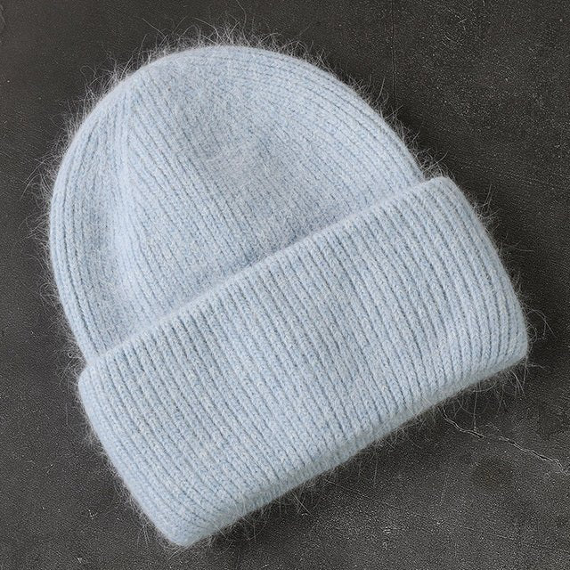 Fabbit Fur Beanies Soft Warm Fluffy Winter Hat for Women Angora Knitted Hat Skullies Beanies Female Bonnet Woman Knit Cap
