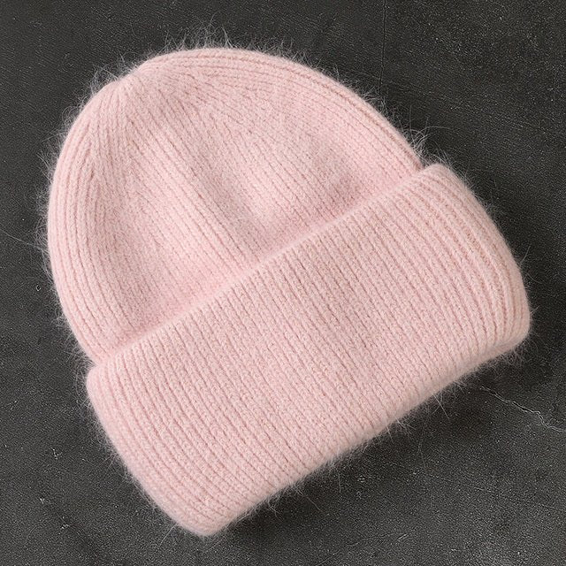 Fabbit Fur Beanies Soft Warm Fluffy Winter Hat for Women Angora Knitted Hat Skullies Beanies Female Bonnet Woman Knit Cap