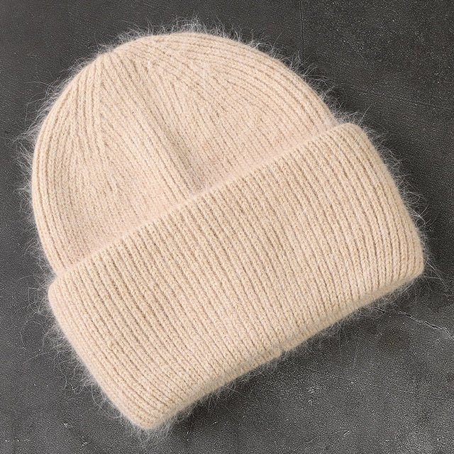 Fabbit Fur Beanies Soft Warm Fluffy Winter Hat for Women Angora Knitted Hat Skullies Beanies Female Bonnet Woman Knit Cap