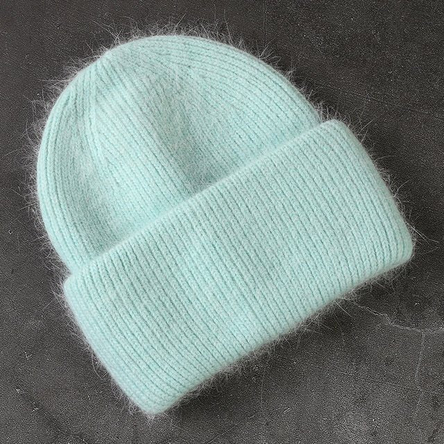 Fabbit Fur Beanies Soft Warm Fluffy Winter Hat for Women Angora Knitted Hat Skullies Beanies Female Bonnet Woman Knit Cap