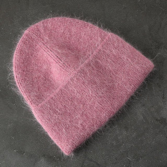 Fabbit Fur Beanies Soft Warm Fluffy Winter Hat for Women Angora Knitted Hat Skullies Beanies Female Bonnet Woman Knit Cap