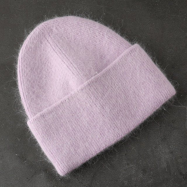 Fabbit Fur Beanies Soft Warm Fluffy Winter Hat for Women Angora Knitted Hat Skullies Beanies Female Bonnet Woman Knit Cap