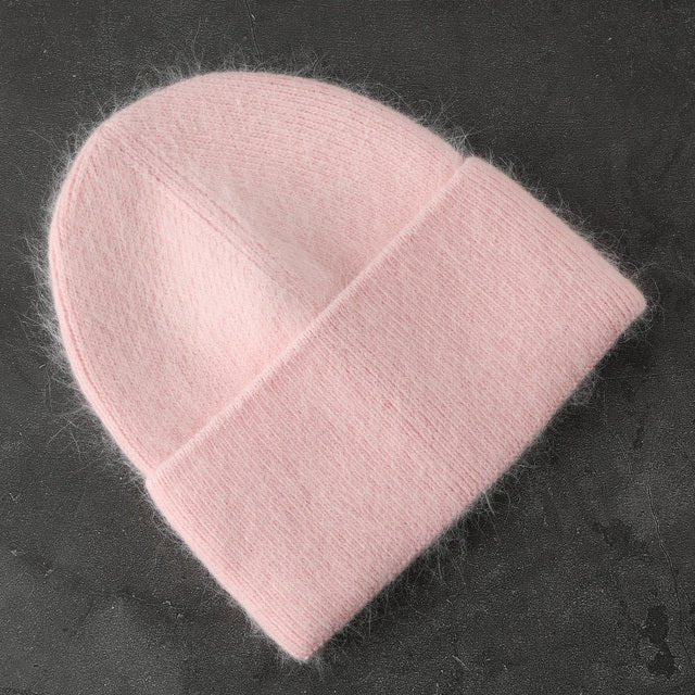 Fabbit Fur Beanies Soft Warm Fluffy Winter Hat for Women Angora Knitted Hat Skullies Beanies Female Bonnet Woman Knit Cap