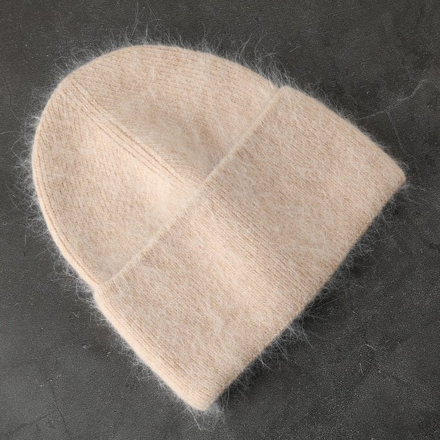 Fabbit Fur Beanies Soft Warm Fluffy Winter Hat for Women Angora Knitted Hat Skullies Beanies Female Bonnet Woman Knit Cap