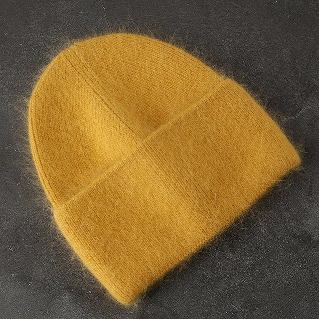 Fabbit Fur Beanies Soft Warm Fluffy Winter Hat for Women Angora Knitted Hat Skullies Beanies Female Bonnet Woman Knit Cap