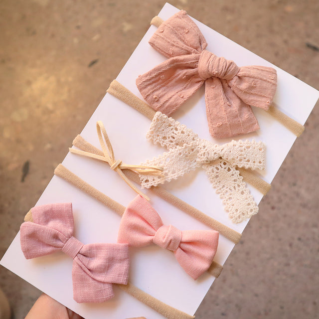 5Pcs/Set Baby Bow Headband Nylon Headbands Cotton Hair Bands for Children Girls Soft Hairband Newborn Hair Accessories Toddler