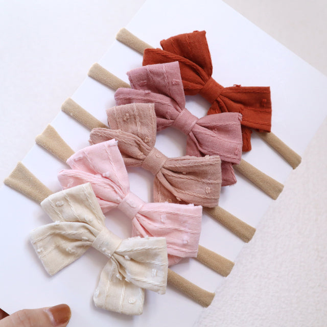 5Pcs/Set Baby Bow Headband Nylon Headbands Cotton Hair Bands for Children Girls Soft Hairband Newborn Hair Accessories Toddler