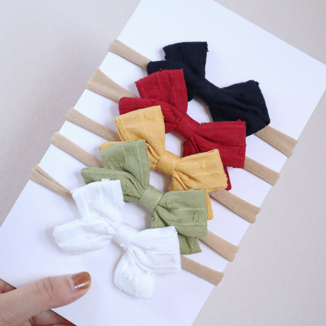 5Pcs/Set Baby Bow Headband Nylon Headbands Cotton Hair Bands for Children Girls Soft Hairband Newborn Hair Accessories Toddler