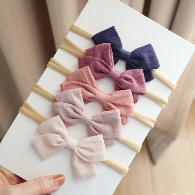 5Pcs/Set Baby Bow Headband Nylon Headbands Cotton Hair Bands for Children Girls Soft Hairband Newborn Hair Accessories Toddler