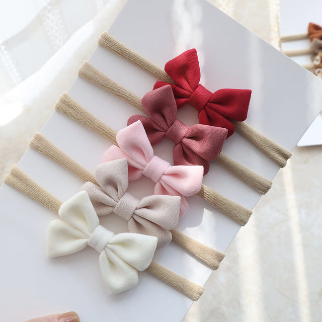 5Pcs/Set Baby Bow Headband Nylon Headbands Cotton Hair Bands for Children Girls Soft Hairband Newborn Hair Accessories Toddler