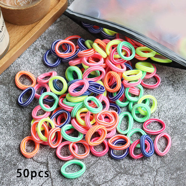 Kid Small Hair Bands Baby Girl Children Headbands Colorful Elastic Hair Tie Nylon Scrunchie Hair Rope 50/100pcs Hair Accessories