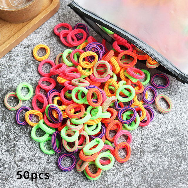 Kid Small Hair Bands Baby Girl Children Headbands Colorful Elastic Hair Tie Nylon Scrunchie Hair Rope 50/100pcs Hair Accessories