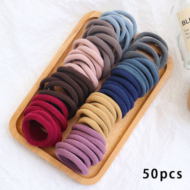 50 Pieces Set Girl Colorful Ornament Nylon Elastic Hair Bands Ponytail Hair Accessories Holder Rubber Bands Scrunchie Headband