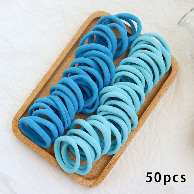 50 Pieces Set Girl Colorful Ornament Nylon Elastic Hair Bands Ponytail Hair Accessories Holder Rubber Bands Scrunchie Headband