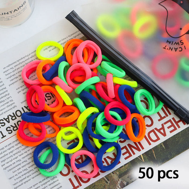 50 Pieces Set Girl Colorful Ornament Nylon Elastic Hair Bands Ponytail Hair Accessories Holder Rubber Bands Scrunchie Headband