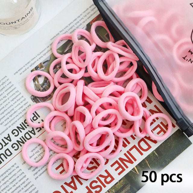 50 Pieces Set Girl Colorful Ornament Nylon Elastic Hair Bands Ponytail Hair Accessories Holder Rubber Bands Scrunchie Headband