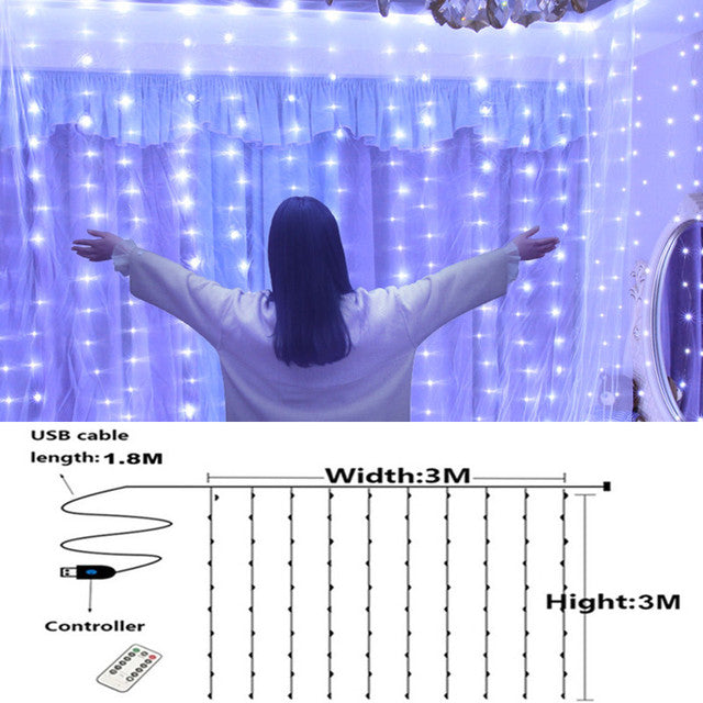 3m Curtain String Light Christmas Decoration Remote Control USB Birthday Wedding Garland Decoration Anniversaire Lamp Home Decor