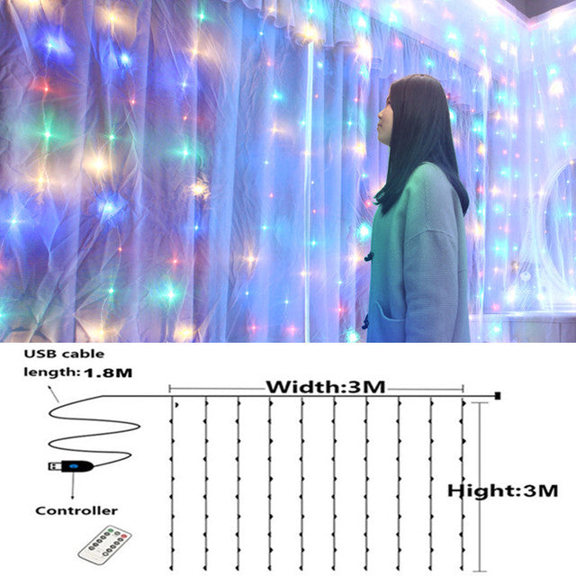 3m Curtain String Light Christmas Decoration Remote Control USB Birthday Wedding Garland Decoration Anniversaire Lamp Home Decor