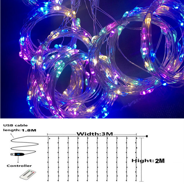 3m Curtain String Light Christmas Decoration Remote Control USB Birthday Wedding Garland Decoration Anniversaire Lamp Home Decor