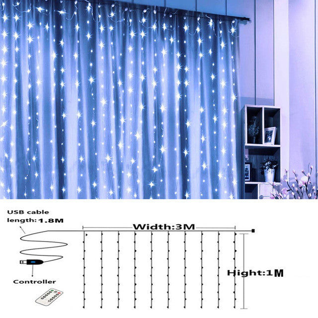 3m Curtain String Light Christmas Decoration Remote Control USB Birthday Wedding Garland Decoration Anniversaire Lamp Home Decor